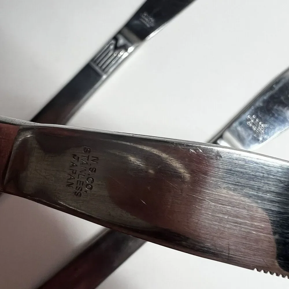 Lot of 3 Vintage N.S.Co National Stainless Japan Geometric M Dinner Knives